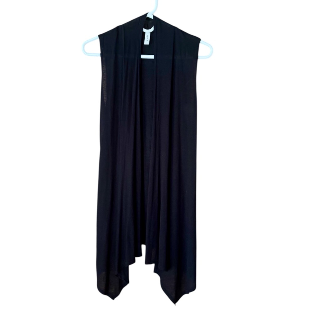 Black Cardigan Small Open Front Sleeveless Vest by Luxe Lightweight Transitional